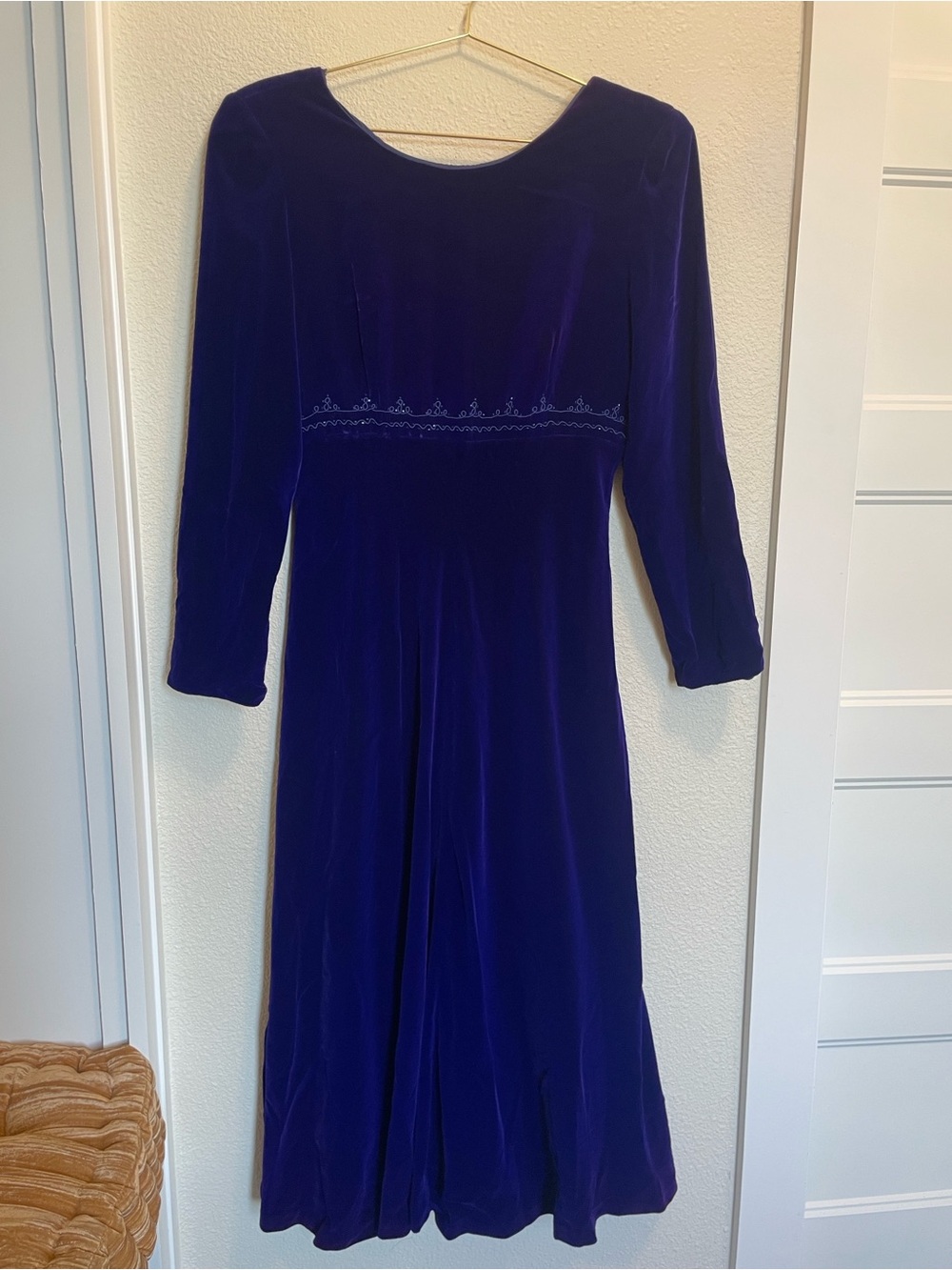 VTG Talbots Velvet Royal Purple Renaissance Cosplay Embellished Midi Dress